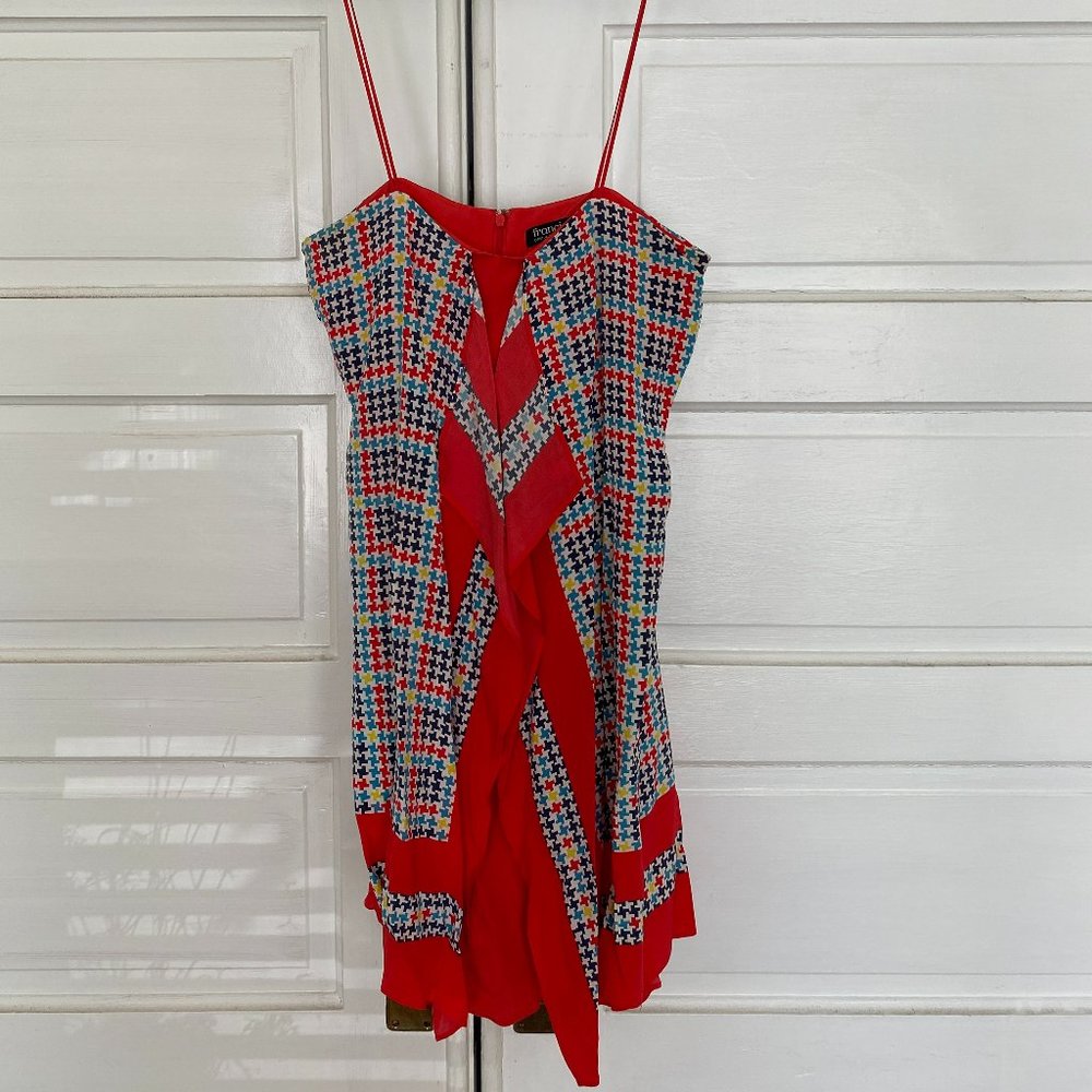 Colorful, Patterned, Silk Strapless Dress. Size 6